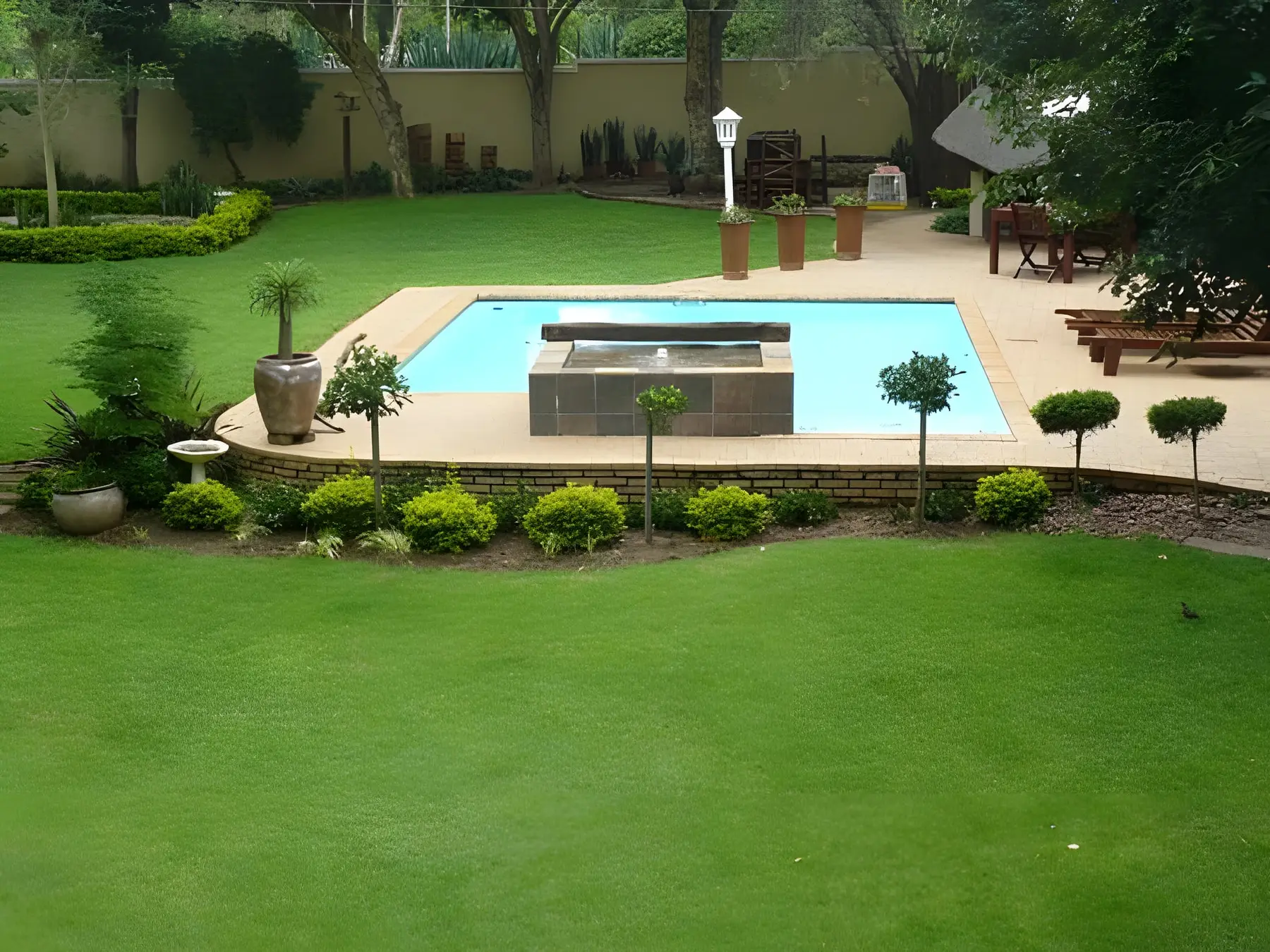The pool and lawn on a summer day